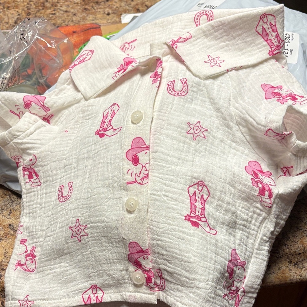 American Eagle Outfitters White and Pink Dog Shirt